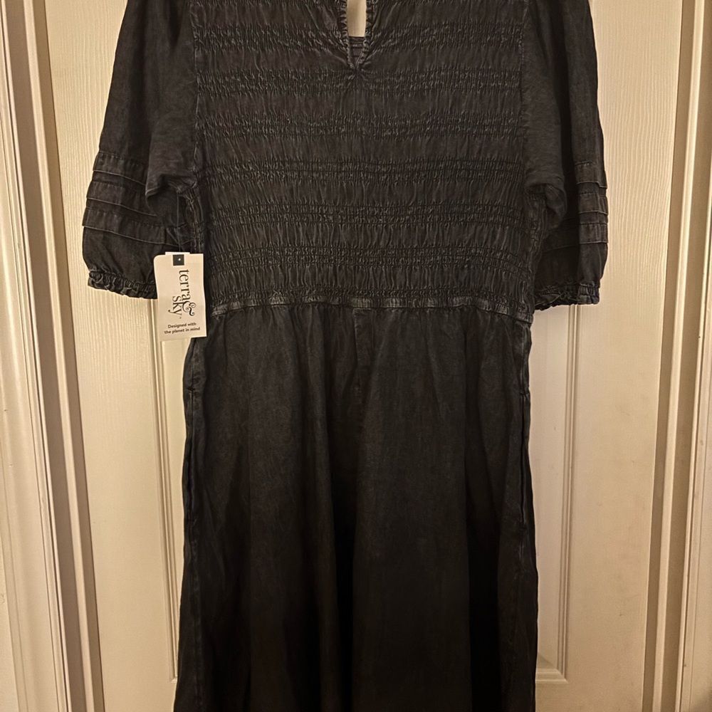 Black Smocked Midi Dress - Picture 6 of 8